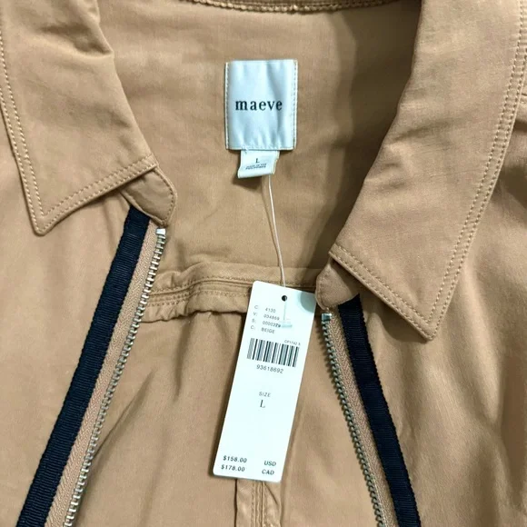 Anthropologie Maeve Tan Utility Shirt Dress Large NWT Zip Front Pockets - Picture 9 of 9